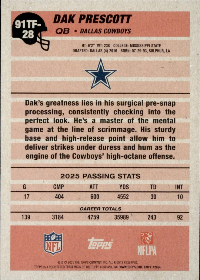 Dak Prescott card back