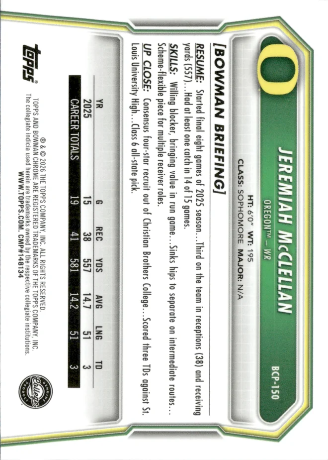 Jeremiah McClellan card back