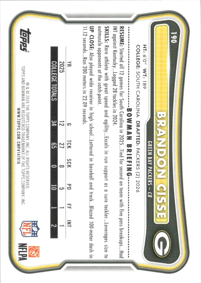Brandon Cisse card back