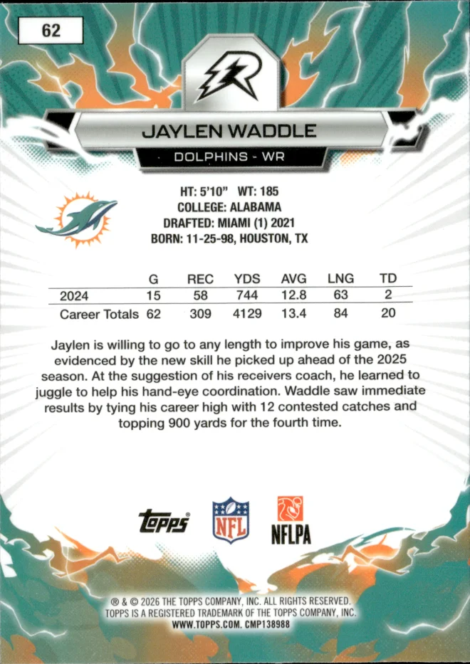Jaylen Waddle card back