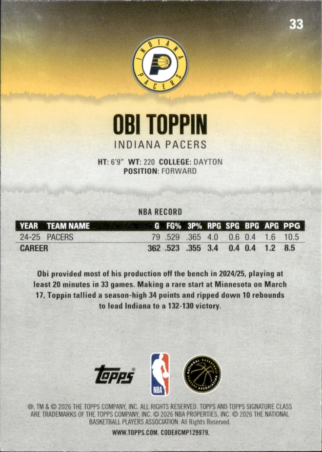Obi Toppin card back