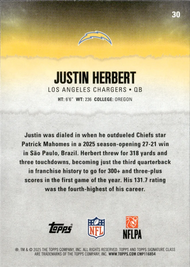 Justin Herbert card back