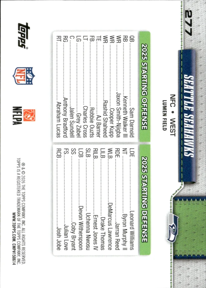 Seattle Seahawks card back