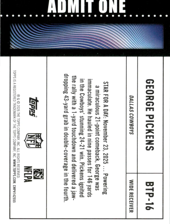 George Pickens card back