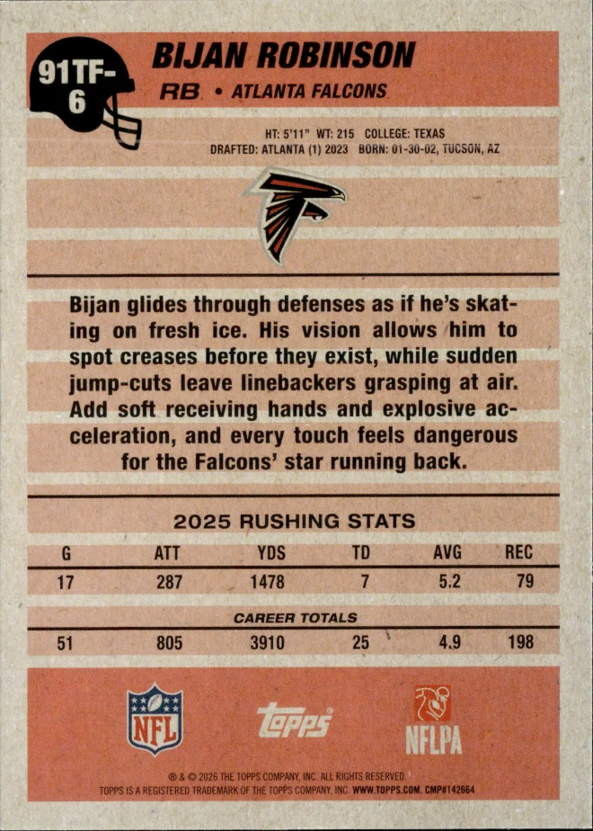 Bijan Robinson card back