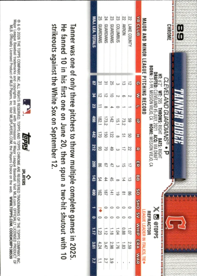 Tanner Bibee card back