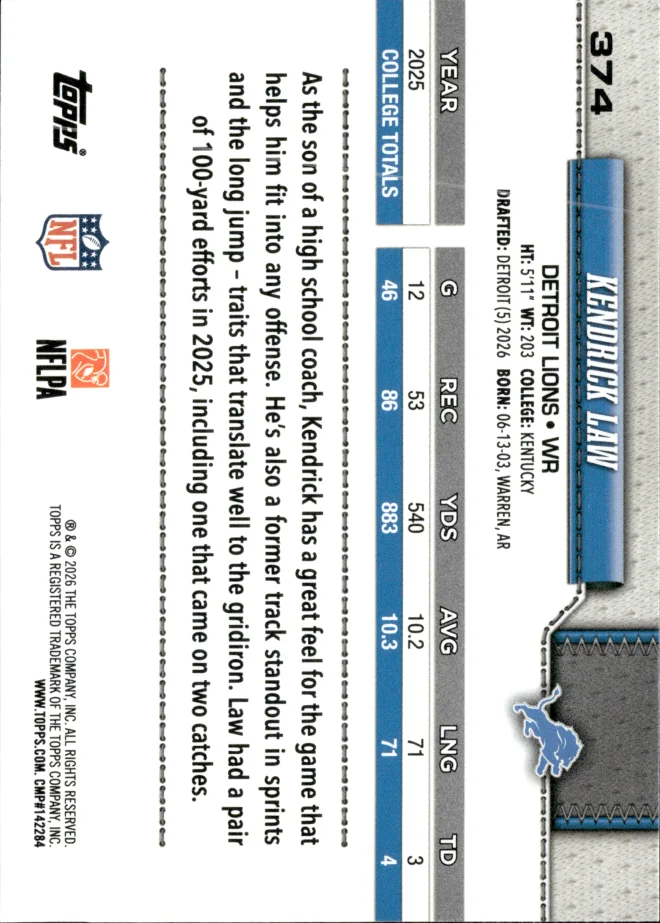 Kendrick Law card back