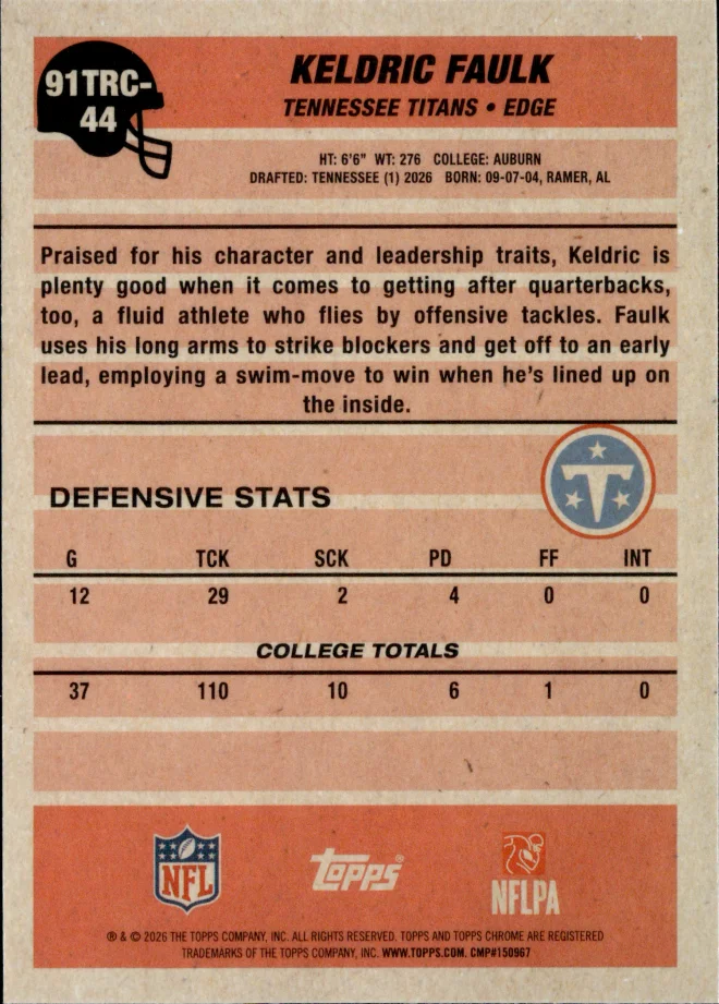 Keldric Faulk card back