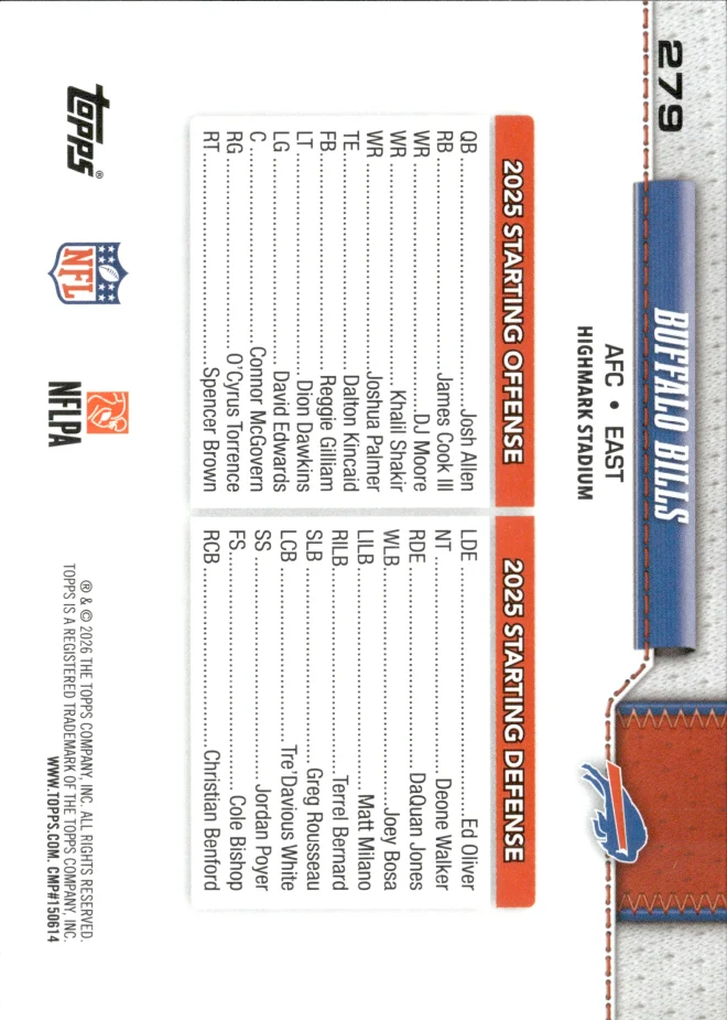 Buffalo Bills card back