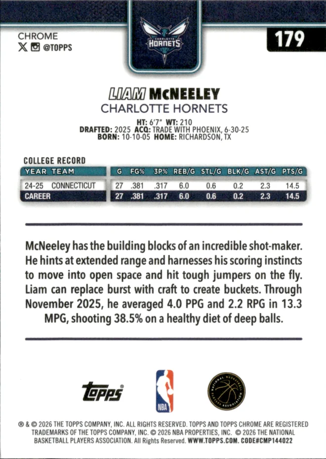 Liam McNeeley card back