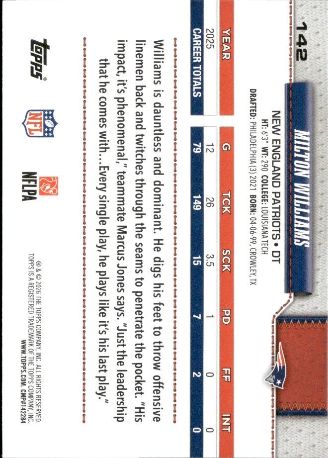 Milton Williams card back