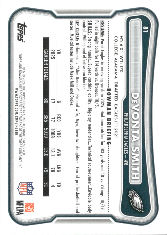 DeVonta Smith card back