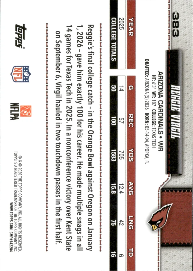 Reggie Virgil card back