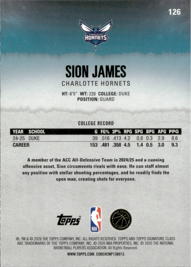 Sion James card back