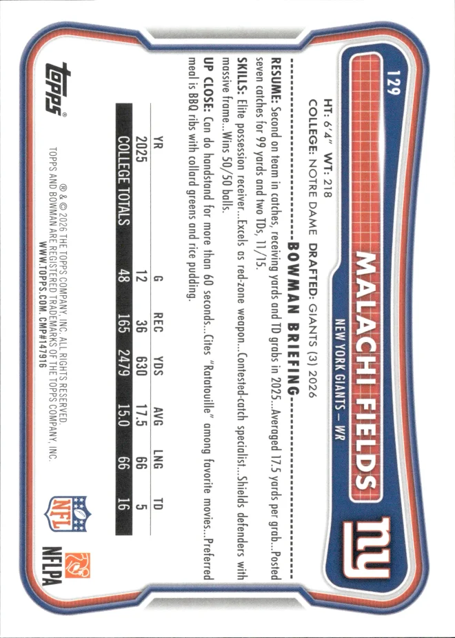 Malachi Fields card back