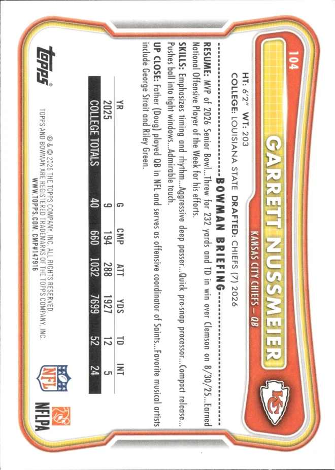 Garrett Nussmeier card back