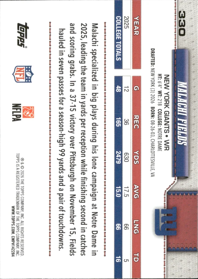 Malachi Fields card back