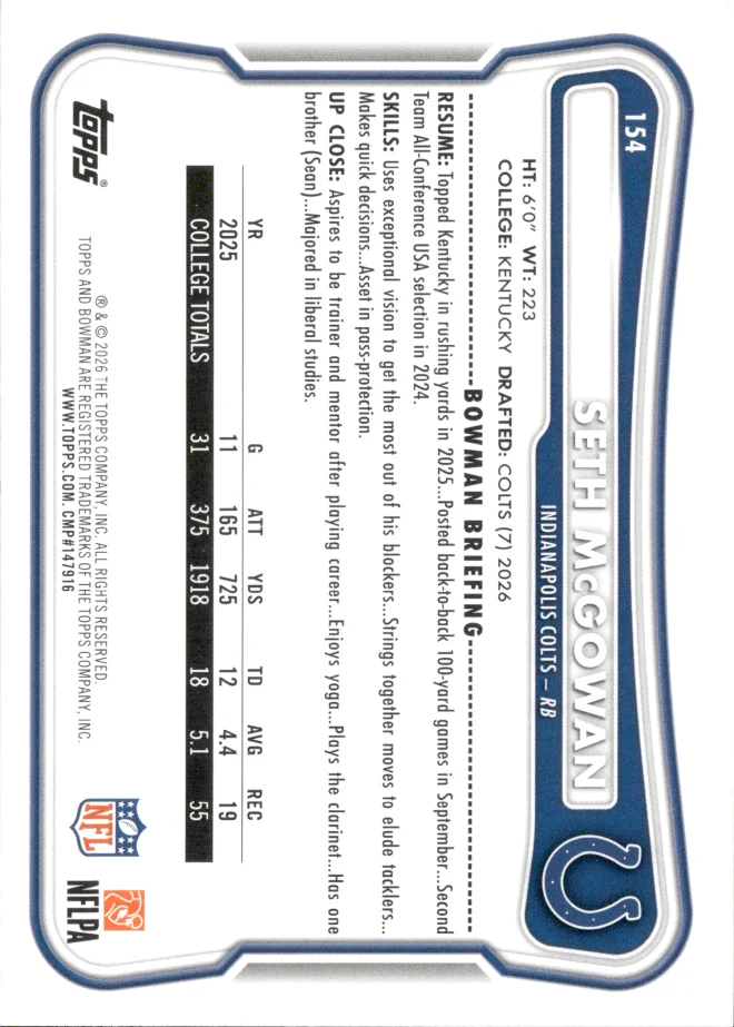 Seth McGowan card back