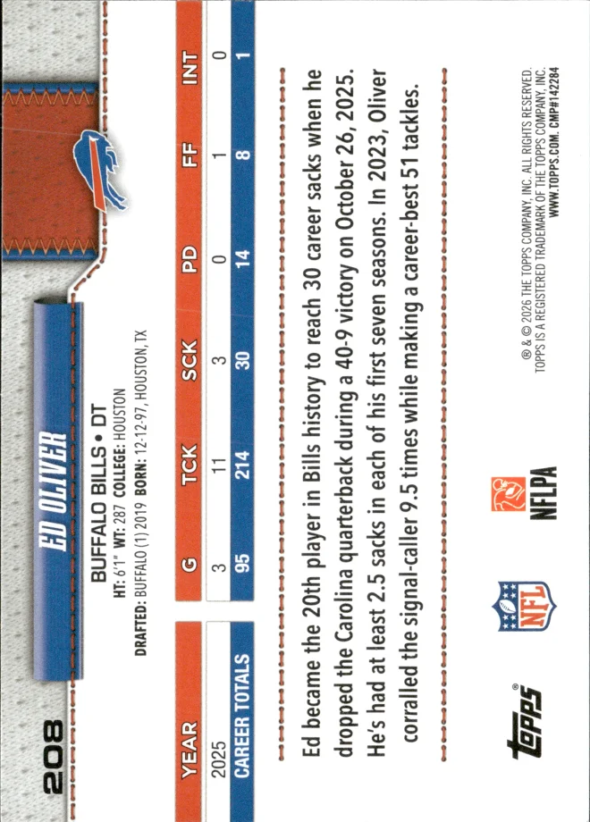 Ed Oliver card back