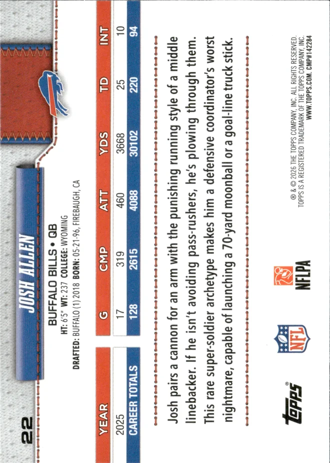 Josh Allen card back
