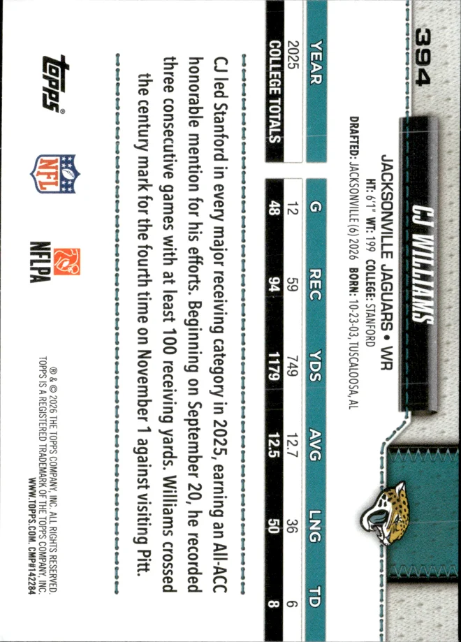 CJ Williams card back