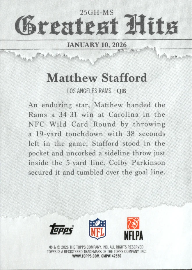 Matthew Stafford card back