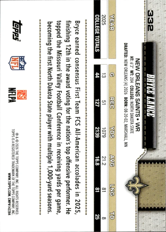 Bryce Lance card back