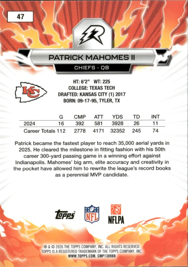 Patrick Mahomes II card back