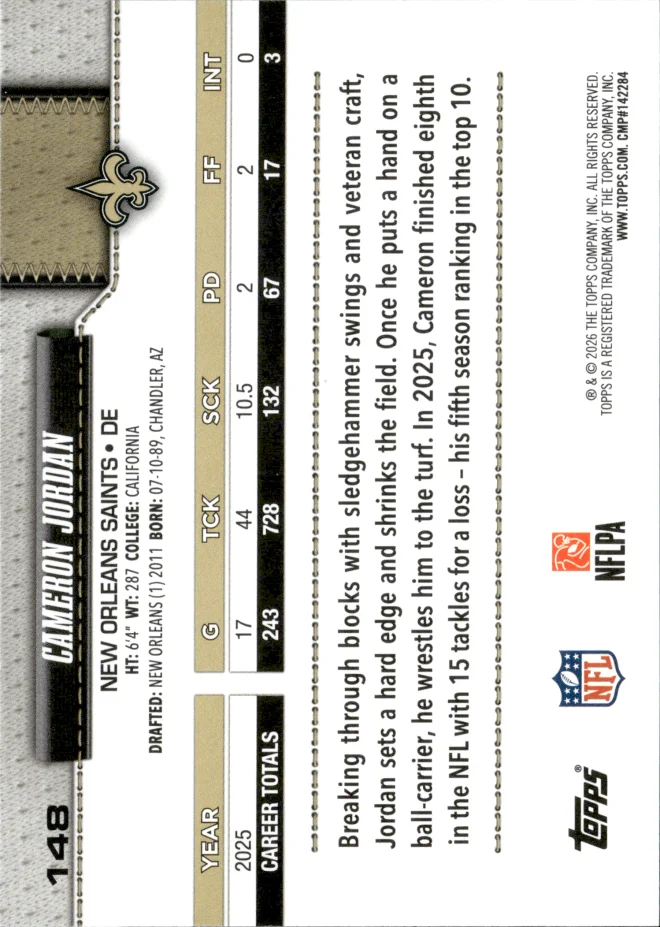 Cameron Jordan card back