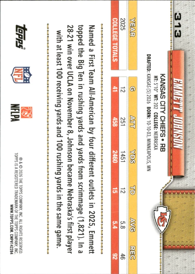 Emmett Johnson card back