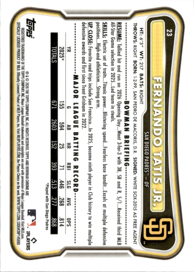 Fernando Tatis Jr. card back