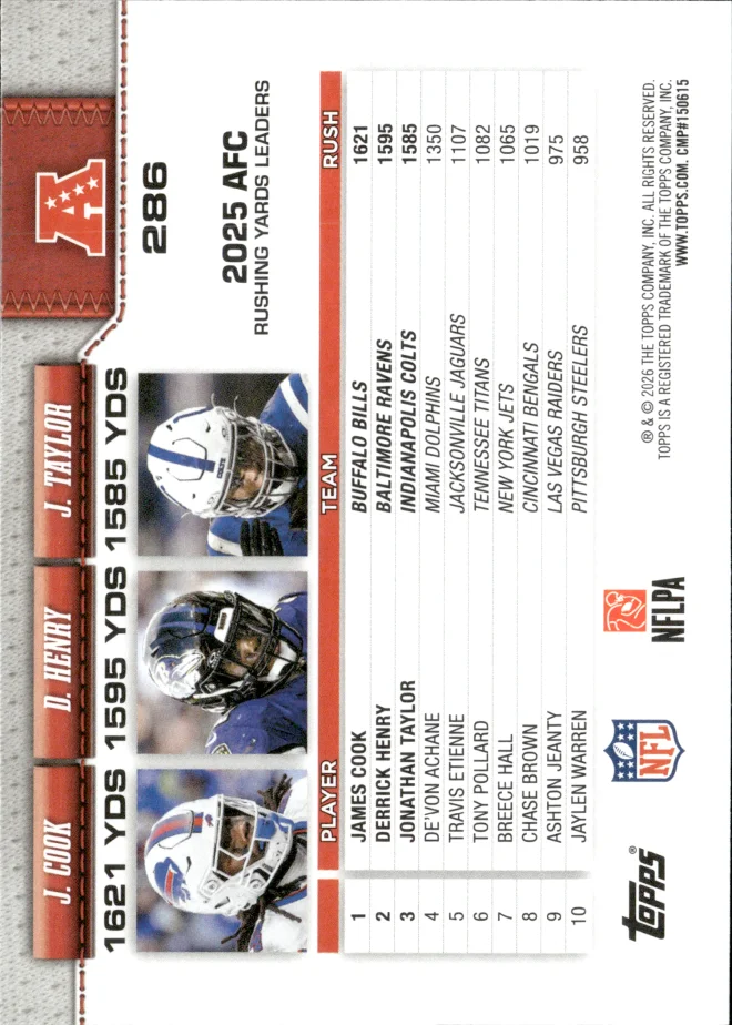 James Cook / Derrick Henry / Jonathan Taylor card back