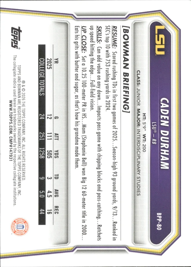 Caden Durham card back