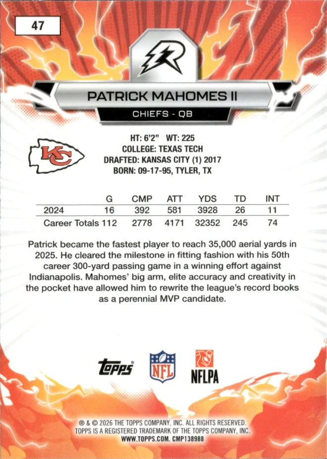 Patrick Mahomes II card back