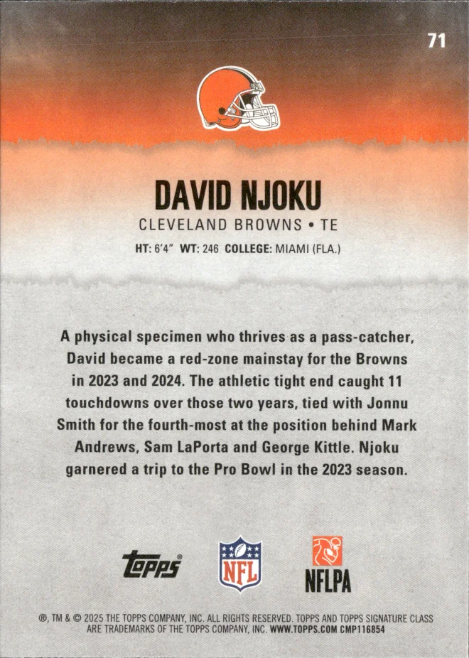 David Njoku card back