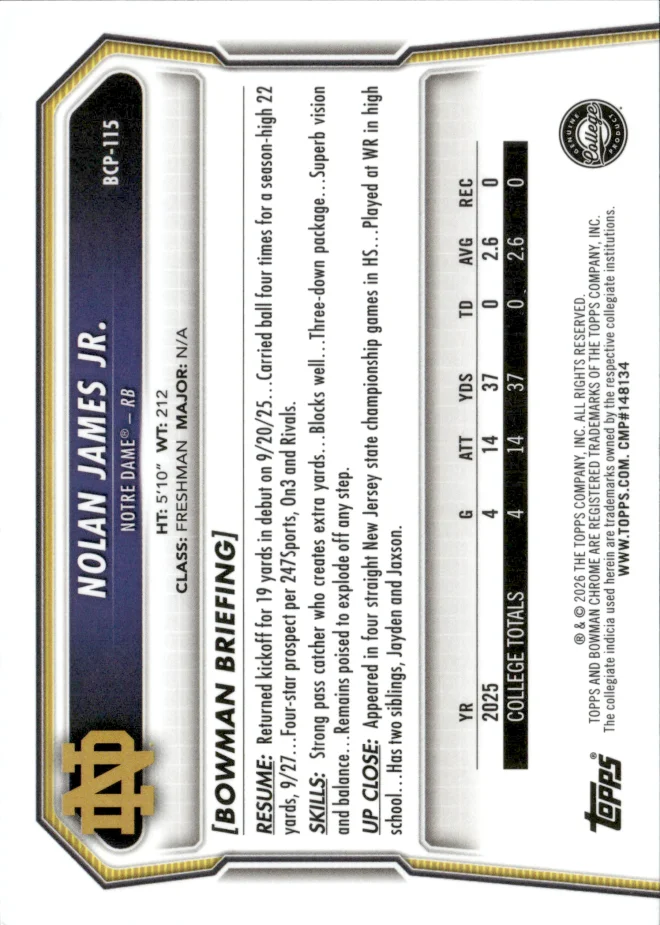 Nolan James Jr. card back
