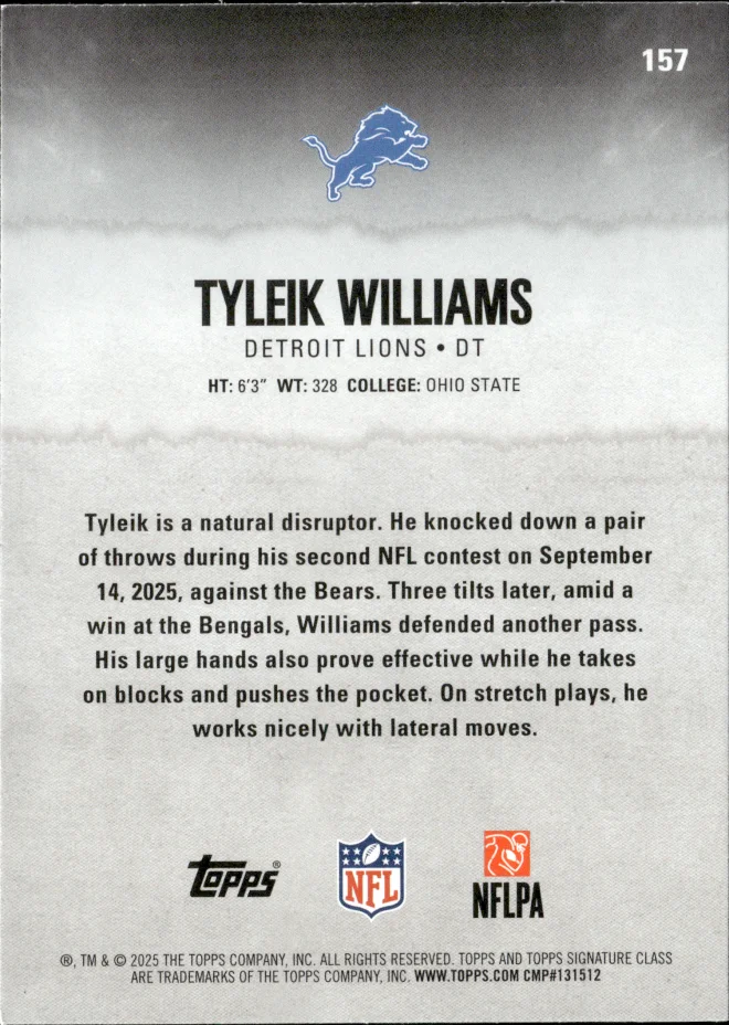 Tyleik Williams card back