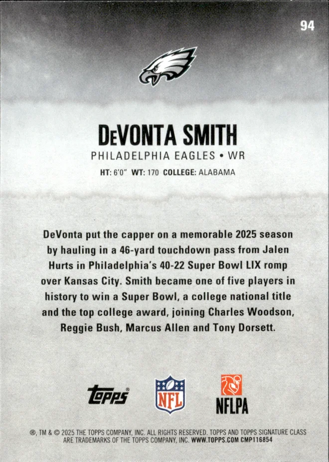 DeVonta Smith card back
