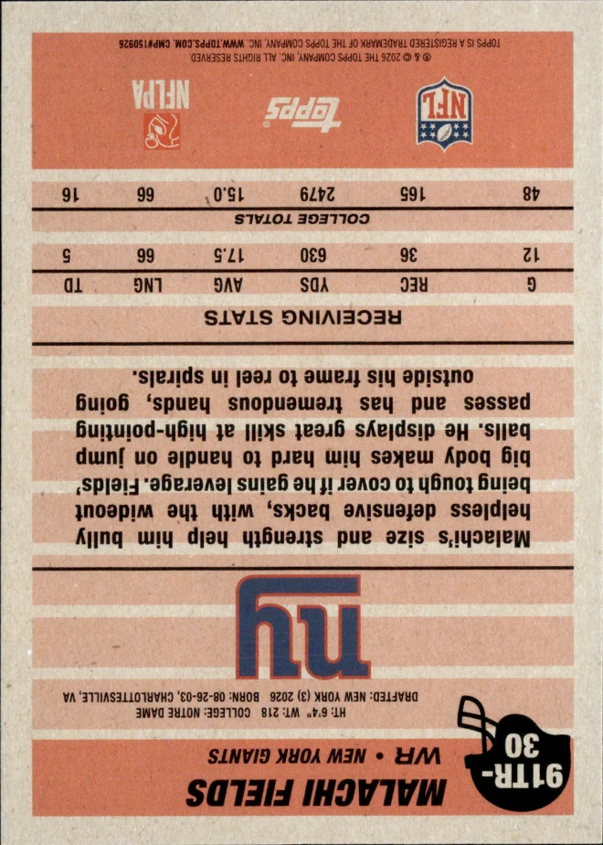 Malachi Fields card back