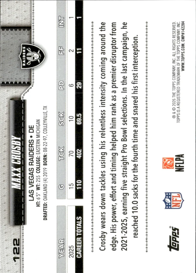 Maxx Crosby card back
