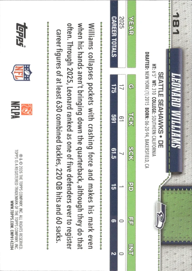Leonard Williams card back