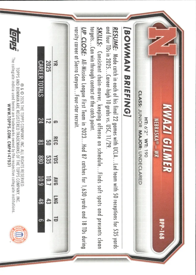Kwazi Gilmer card back