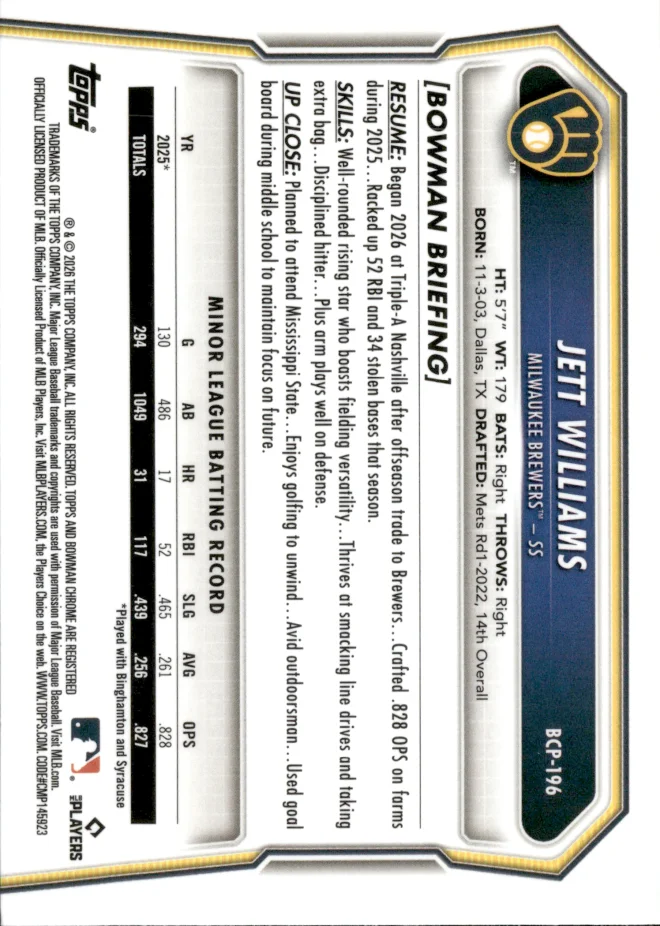 Jett Williams card back