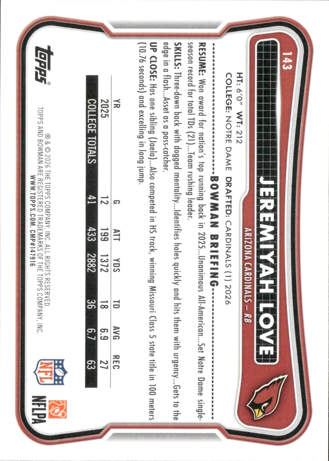 Jeremiyah Love card back