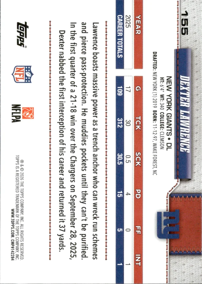 Dexter Lawrence card back