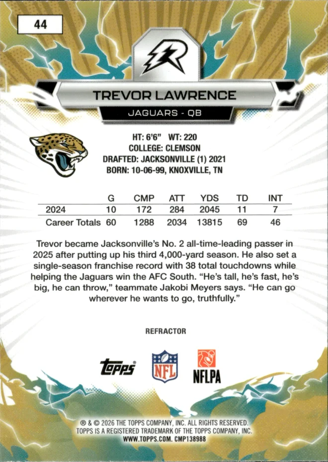 Trevor Lawrence card back