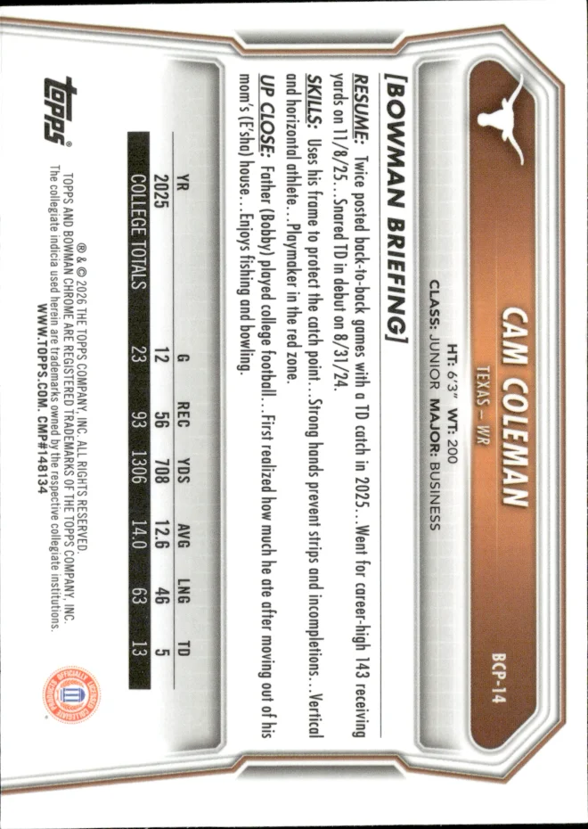 Cam Coleman card back