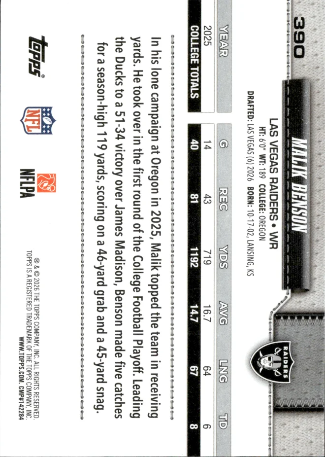 Malik Benson card back