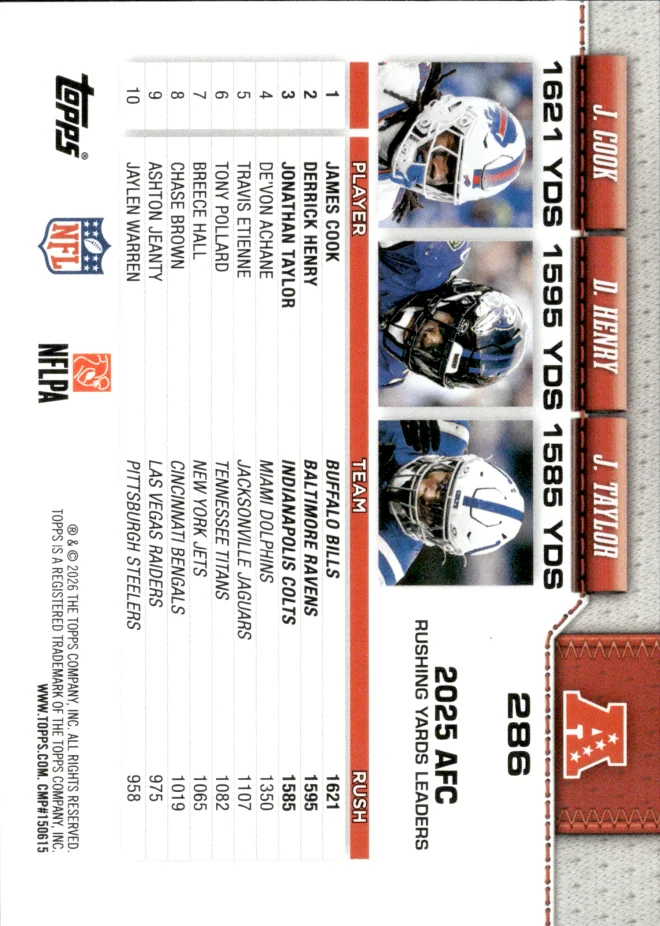 James Cook / Derrick Henry / Jonathan Taylor card back