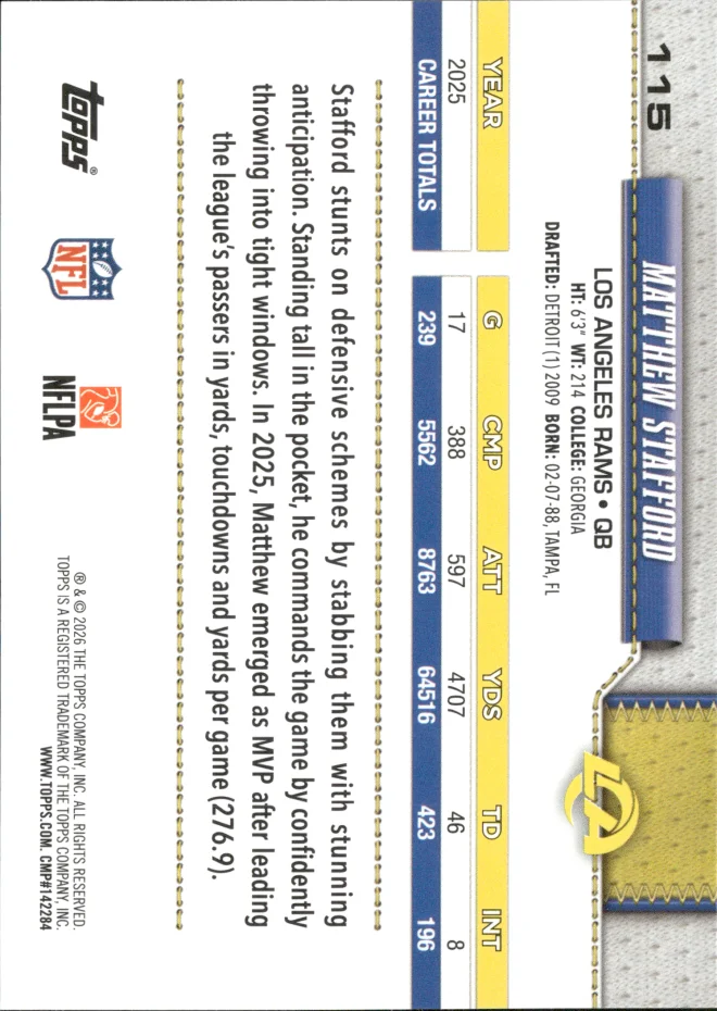 Matthew Stafford card back
